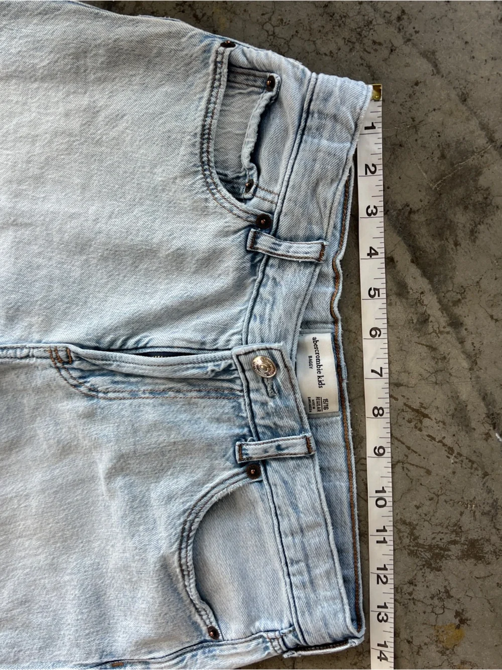Abercrombie Kids Light Wash Baggy Jeans 15/16 High Rise Wide Leg Denim
